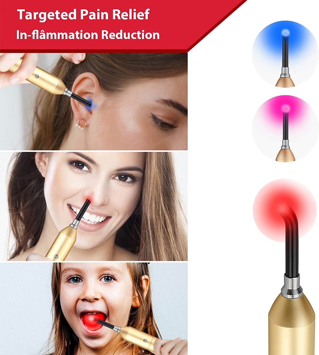 15W LED Blue Red Infrared Light Therapy Torch for Pain Relief on Body, Mouth, Nose and Ear