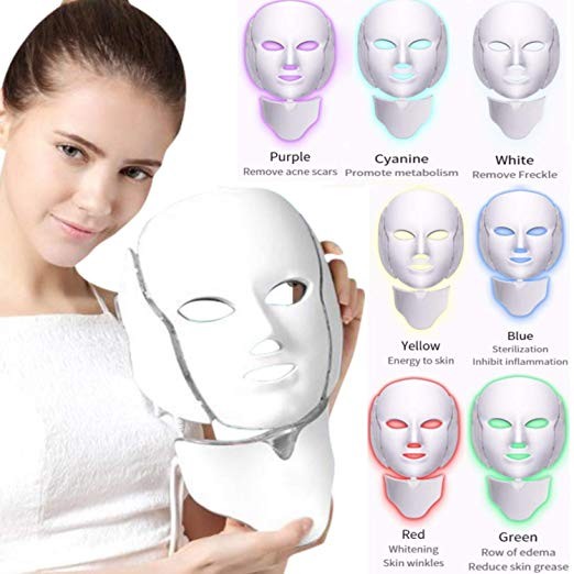 Professional 7 Color LED FACE MASK With Neck Phototherapy Light Led Beauty Mask Electronic