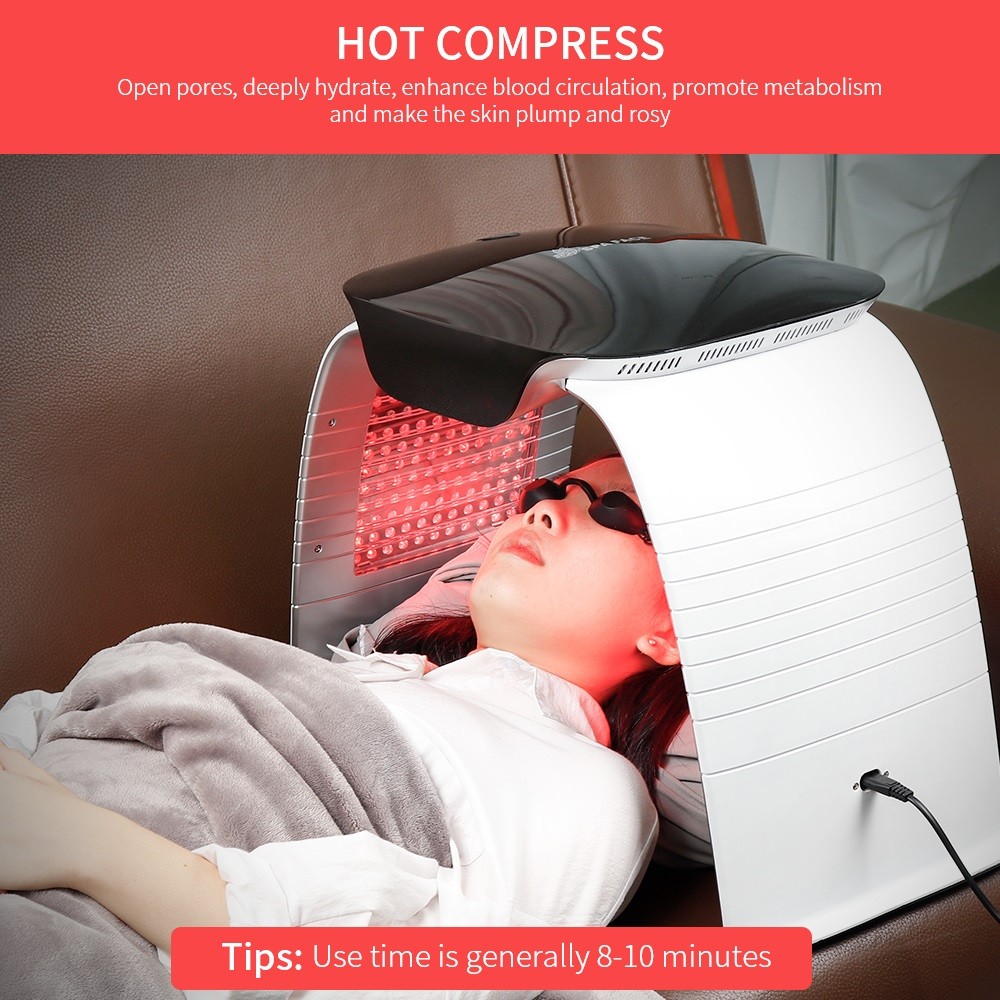 Photodynamic PDT LED Red Light Therapy Skin Rejuvention Beauty Facial Machine With Face Steam Hot and Cold Nano Spray