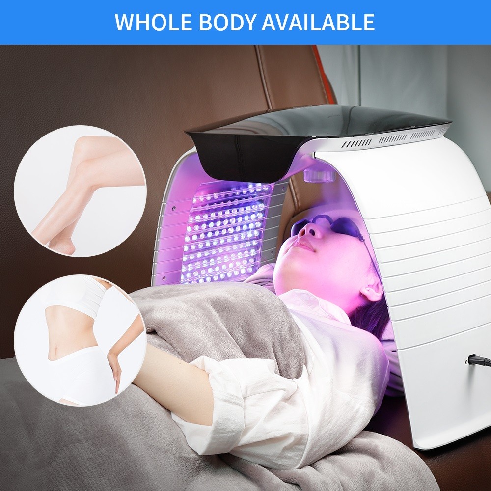 Photodynamic PDT LED Red Light Therapy Skin Rejuvention Beauty Facial Machine With Face Steam Hot and Cold Nano Spray