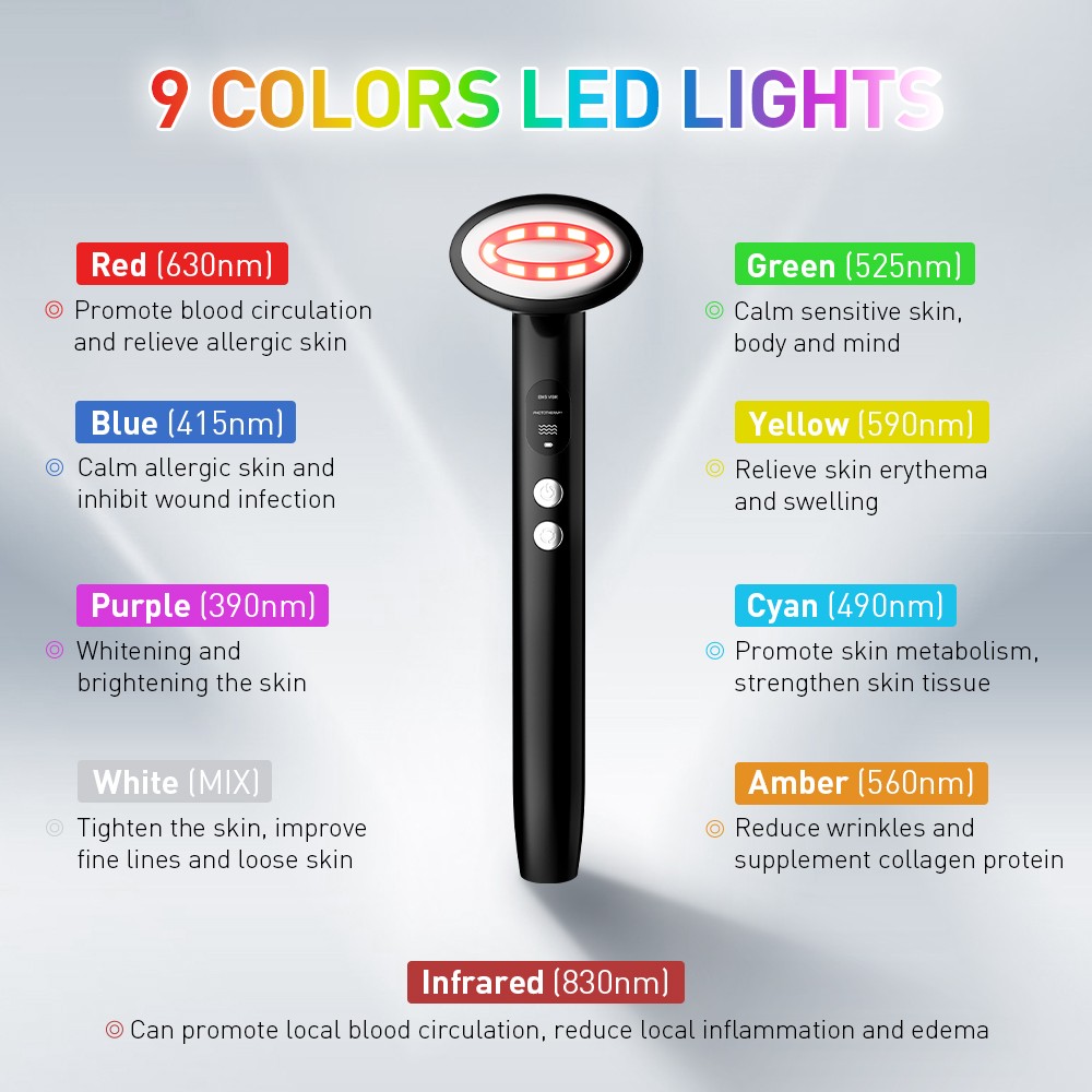 9-in-1 Skin Tightening Device Face Massager with 9 Colors of Led Light