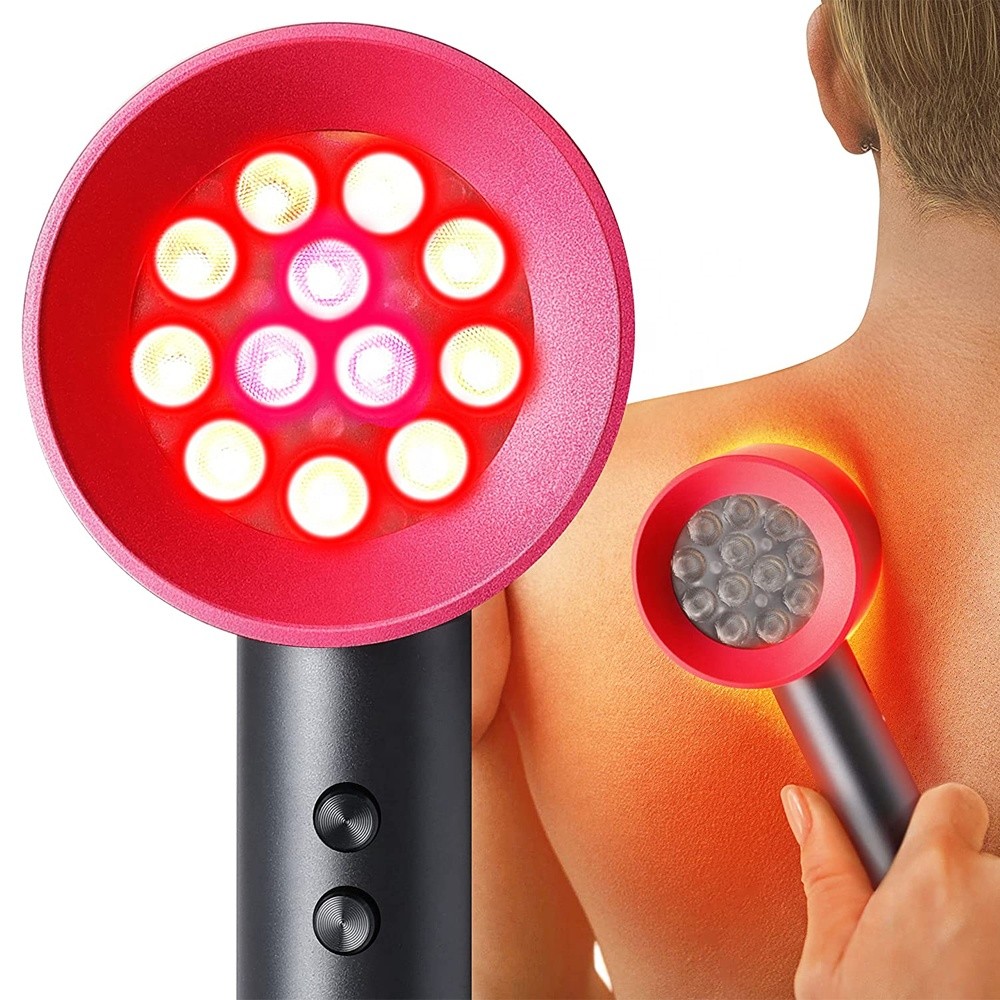 Upgrade 24LEDs Blue & Red Infrared Light Therapy Device,4 Wavelengths Rechargeable,Handheld(450:660:850:950nm), Red Light Infrared Therapy Lamp for Body